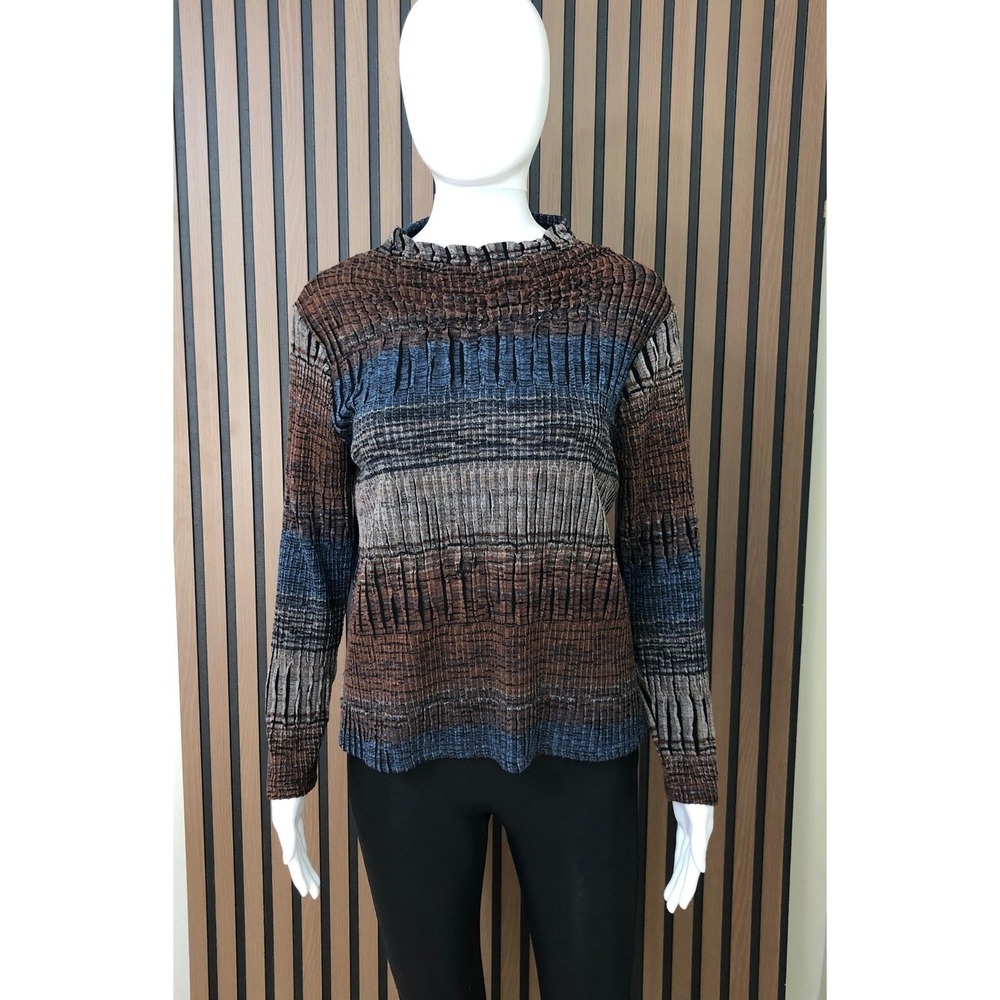 Trisha Tyler Women's Top Stripe M Long‎ Sleeve Blue Artsy Boho Stretch Top